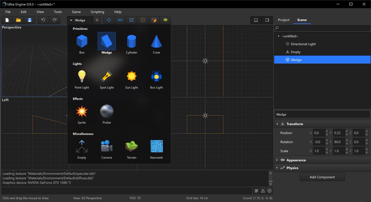 Leadwerks's tweet image. WIP nice solution to object selection / creation #gamedev #indiedev #vulkanapi