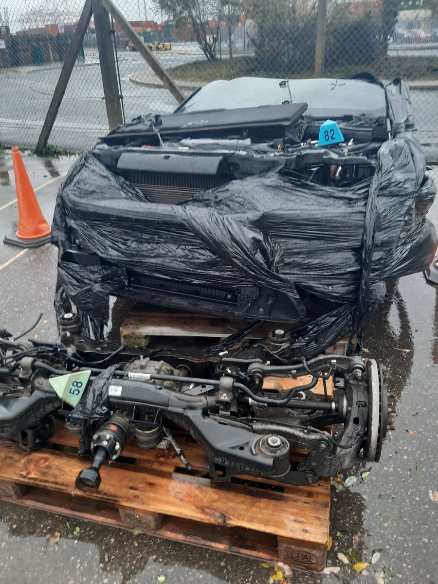 Whilst we recover many complete vehicles from Shipping containers at the port, sometimes criminals cut up the vehicles first. This was spread over 2 containers and was recovered along with 6 complete cars. It was only stolen 2 weeks ago. Range Rover Velar