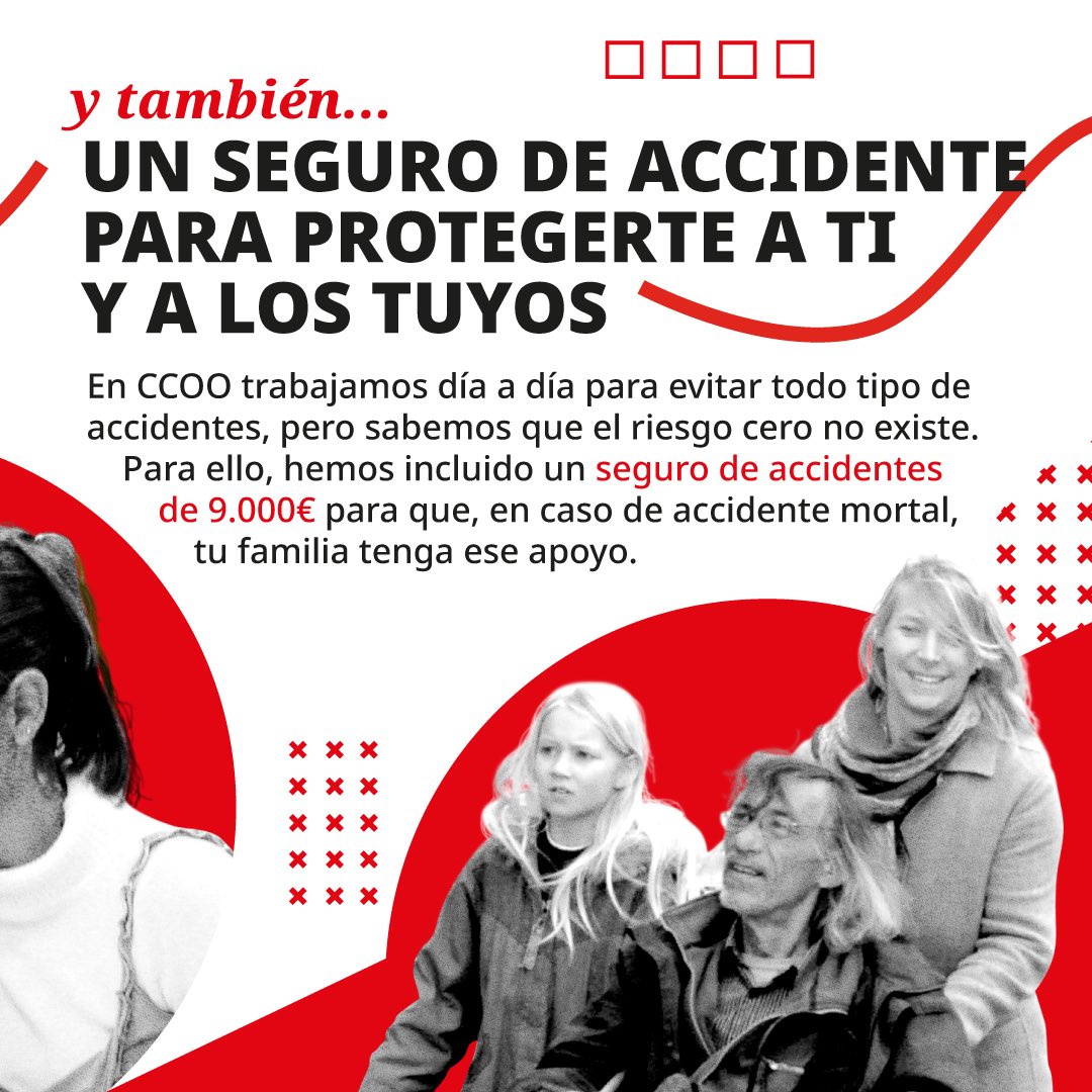 CCOO's tweet photo. Tu cuota te da más,
Ofrecemos más servicios
Mejoramos la asesoría jurídica
Y también un seguro de accidente para protegerte a ti y a los tuyos
Afíliate cobres lo que cobres https://t.co/bpvQx0CMGo