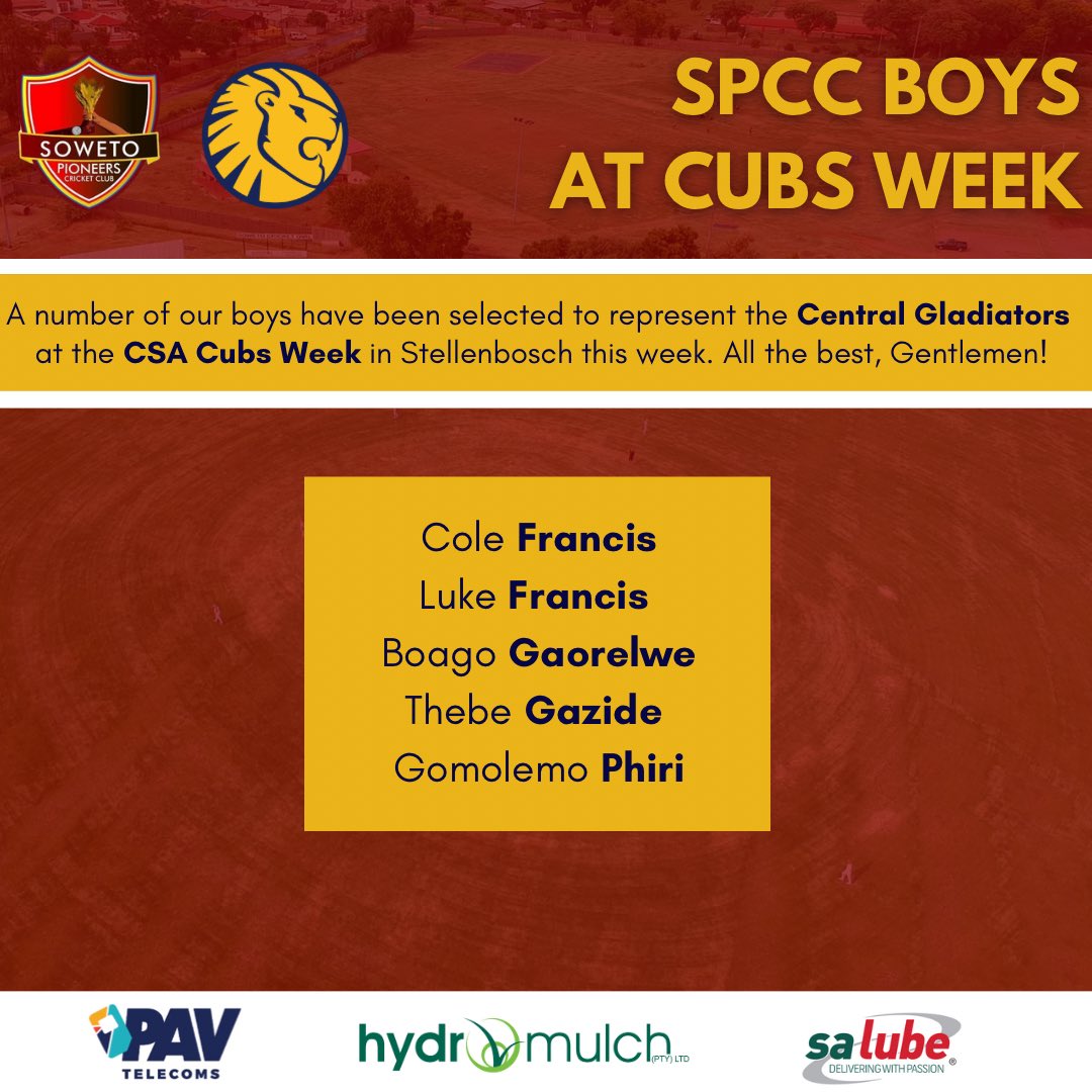 All of the very best to our Fabulous Five that form part the Central Gladiators for the upcoming CSA Cubs Week! 🤩🤩🤩
