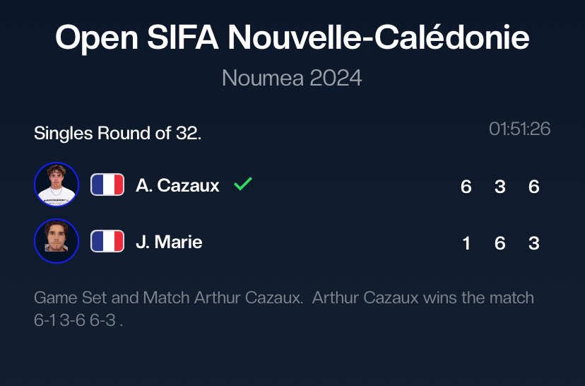 sebworldtennis's tweet photo. Pour son premier match de l’année au Challenger 100 de Nouméa 🇳🇨, Jules Marie s’incline contre Arthur Cazaux (ATP 130) 1-6, 6-3, 3-6 en près de 2 heures.
🔜 Qualifs de l’AO 🇦🇺.
#tennis #OpenSifa #JulesMarie #ATPChallenger https://t.co/34CVdKyn9s