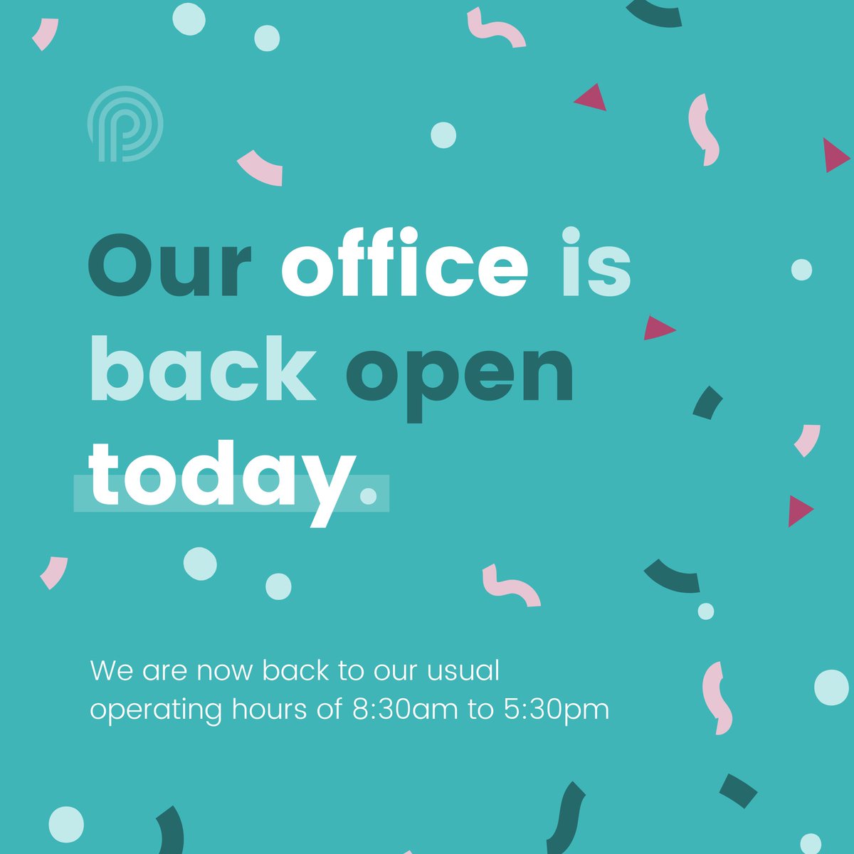 🎉 We're back! 🎉

Our offices are back open and operating at our usual hours of 8:30am to 5:30pm.

We hope you all enjoyed the holidays, and we can't wait to see what this new year will bring for us. 😊

#PerfectPortal #LegalTech #ClientOnboarding