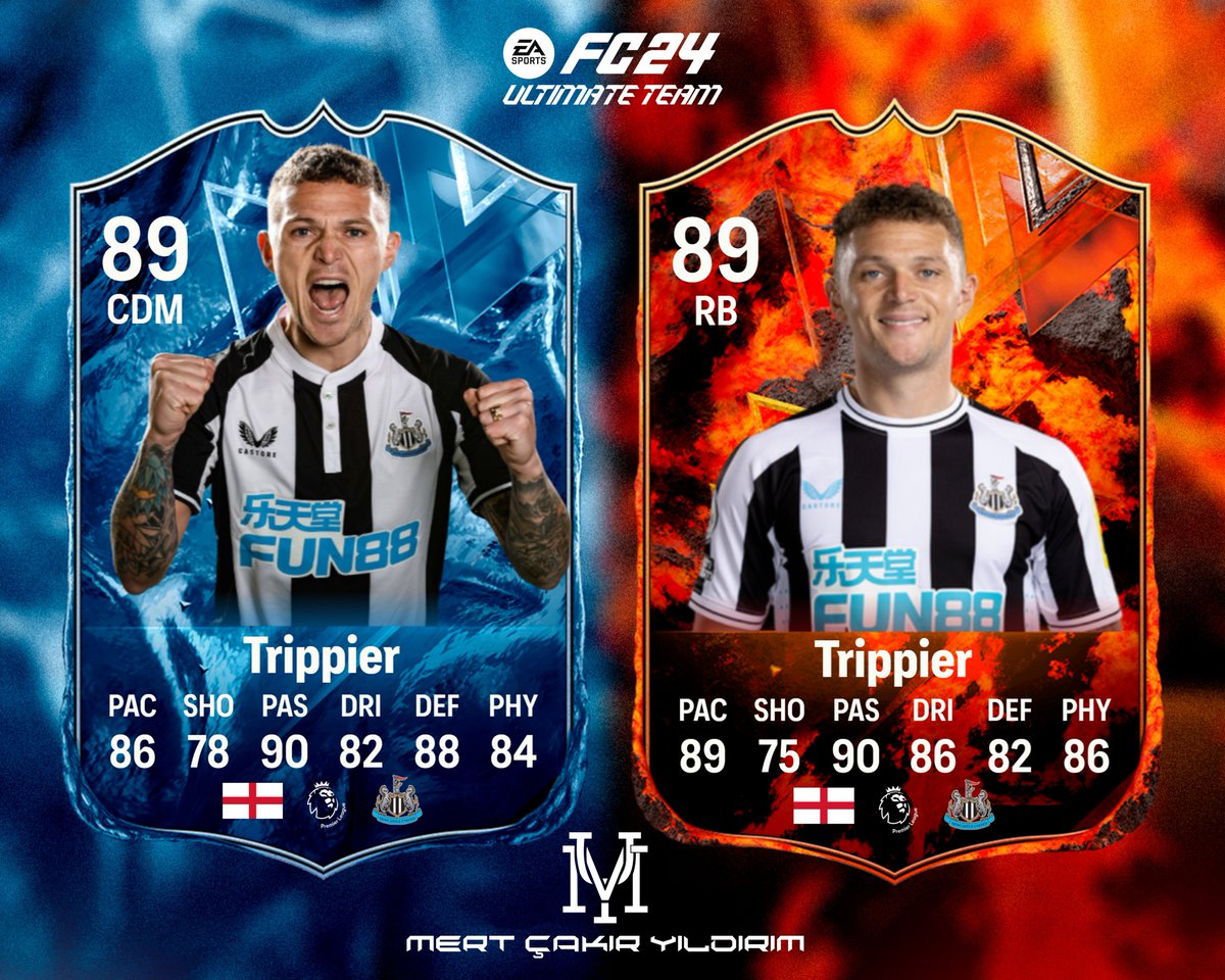 mertcakiry's tweet photo. Finally !!!🏴󠁧󠁢󠁥󠁮󠁧󠁿Trippier is coming as FIRE vs ICE promo soon! 

Stats are prediction.    

I DON'T CARE IF YOU FOLLOW OR NOT BABY  @mertcakiryildirim

#FC24 #fc24leaks #firevsice #trippier https://t.co/rCzYn95uNg