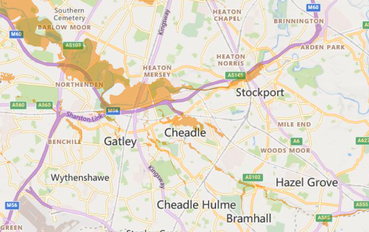 StockportMBC's tweet photo. ⚠️ Following heavy rain over the past 48 hours, there is a flood alert currently in place for parts of Stockport, including the River Mersey catchment (map below)

For the latest, visit: https://t.co/CUCOWtDGk3 https://t.co/Eh94WtoDNp