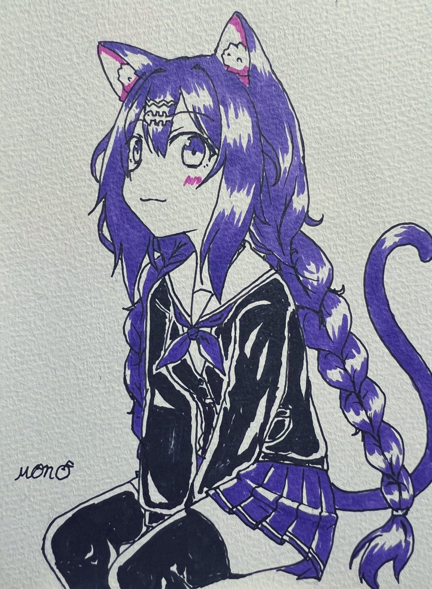 「三つ編みネコちゃん #猫ノ絵葉書 」|モノ🍎 C100Boothで販売中のイラスト