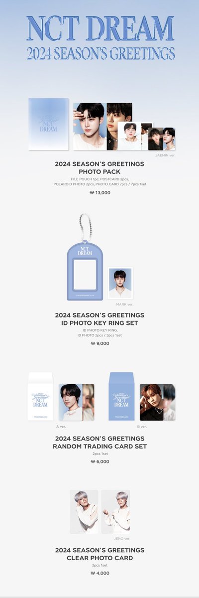 🎀 sm season's greetings pack/set go ♡

↬ sg photo pack 320₺
↬ id photo key set 220₺
↬ random trading card set 155₺
↬ clear photo card 100₺
||
↬ her gruptan alim yapiyorum 
↬ kore wh'a gidecek (tr'ye krgo gmrk dahil degil)

❗️ belirli bi sayiya ulasmazsa iptal olur
