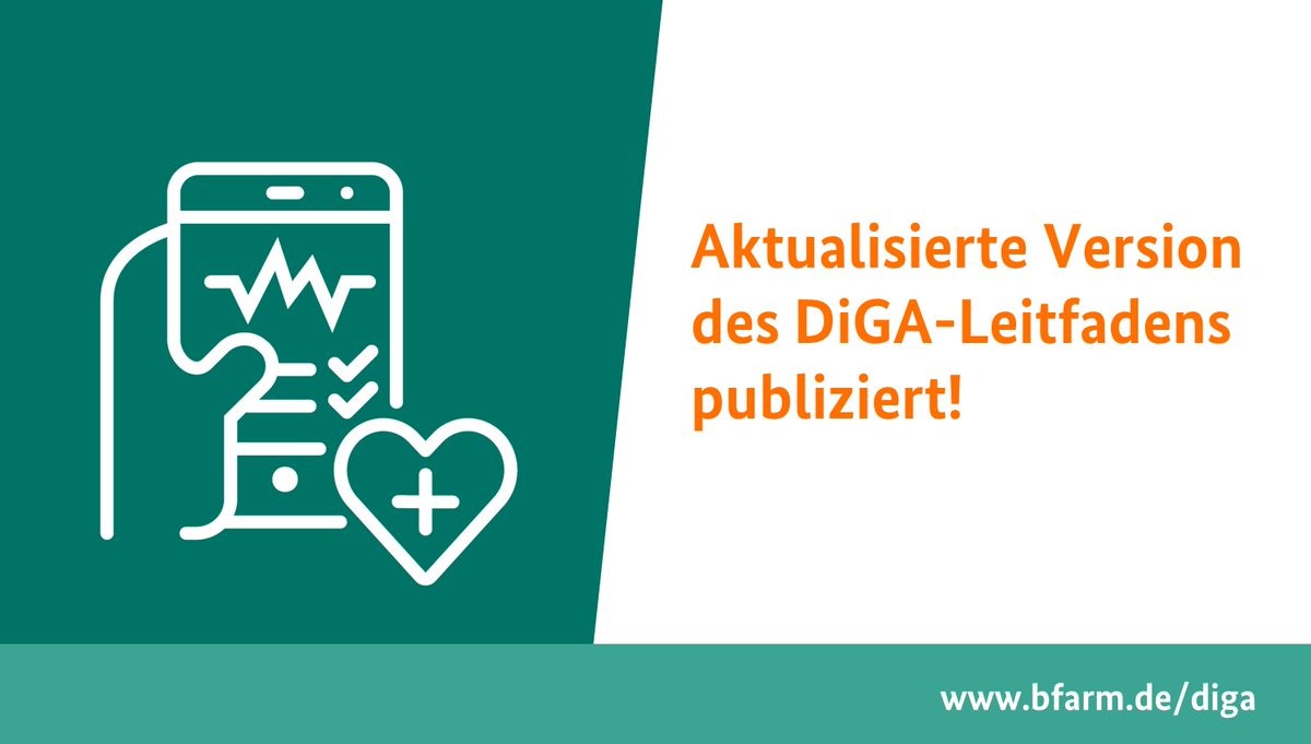 Mehr Zeit zum Update aller #DiGA: Die Authentifizierung über die GesundheitsID und die Exportmöglichkeit von Daten an die #ePA müssen bis spätestens 30.04.2024 implementiert sein. Hier geht's zur aktualisierten Version des DiGA-Leitfadens
👉 bfarm.de/diga