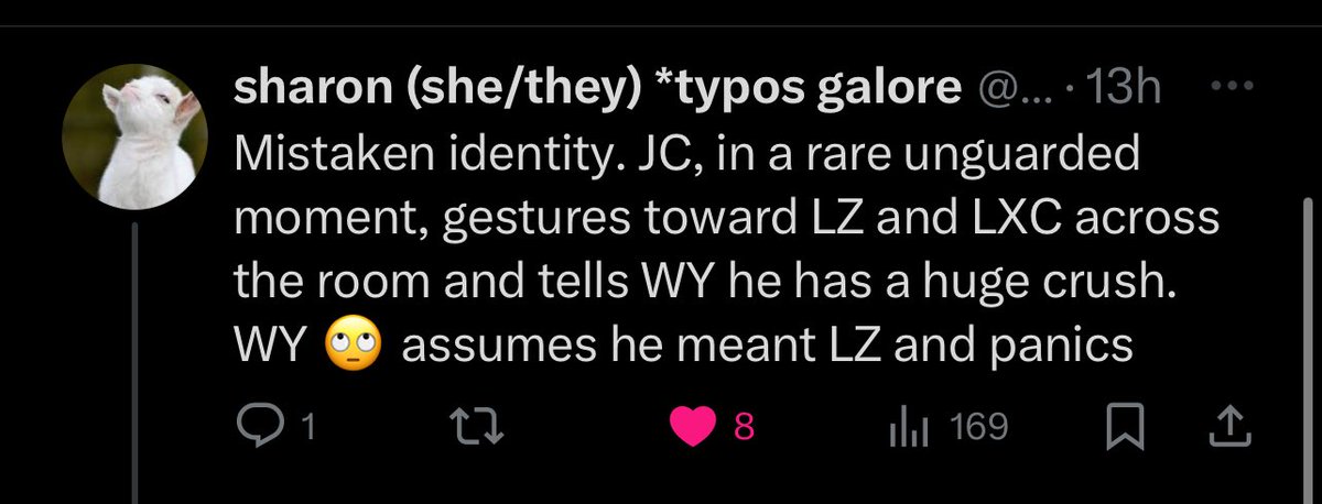 0Pink_Blossoms0's tweet photo. JC: I have a crush.
WY: Oh my god you NEVER open up to me! I told you shots were a good idea. Who? Who is your crush?! 
JC: Him. 

Wei Ying looks across the room and sees…Lan Zhan. Jiang Cheng is pointing at Lan Zhan. 

WY: Oh.
JC: Oh? What? You don’t approve? https://t.co/Lli12anlph