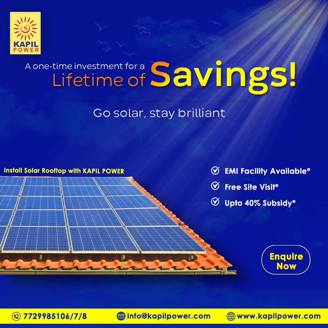 From installation to savings, we're here to brighten your world with clean and renewable energy solutions!
Install Solar Rooftop with Kapil Power !
For more information call us today
Phone no - 7729985106/7/8
#bestinvestment #onetimeinvestment #solarpanels #saving #savemoney