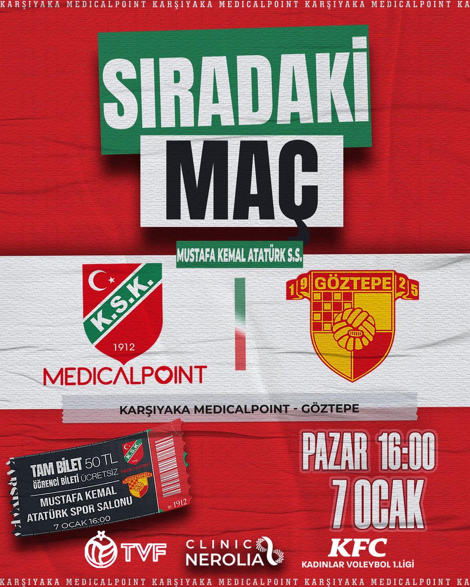 kskvoleybol's tweet photo. KFC Kadınlar 1. Ligi 14. Hafta
🆚 Göztepe
🗓️ 07.01.2024 | Pazar
🕒 16:00
📍Mustafa Kemal Atatürk S.S. https://t.co/cfn2SFEUm4