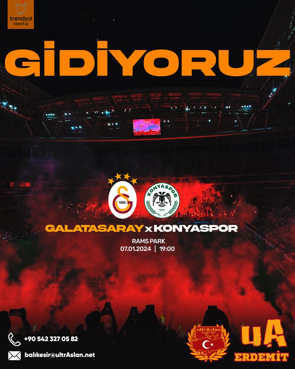 Ali Sami Yen’de karşılaşacağımız Konyaspor maçına gidiyoruz.  yeni otoban yolundan gidilecektir.
Bilet talebi için DM yada Altta yazılan numaraya mesaj atabilirsiniz.
0 (542) 327 05 82