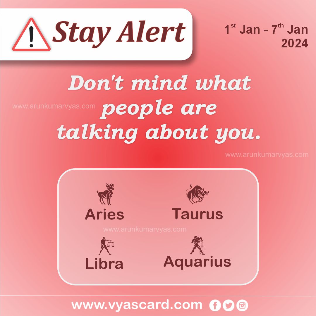 Arunastrology's tweet photo. Stay alert🔔
.
.
.
#aries #taurus #libra #aquarius #arunkumarvyas #vyascard #vyascard2023 #stayalert #alert #astrologysigns #astrologyfacts #astrologyreadings #astrologylovers #astrologyblog #astrologyquotes #newyearvyascard #yearlyvyascard #vyascard2024 #2024prediction https://t.co/AywiCfuckL