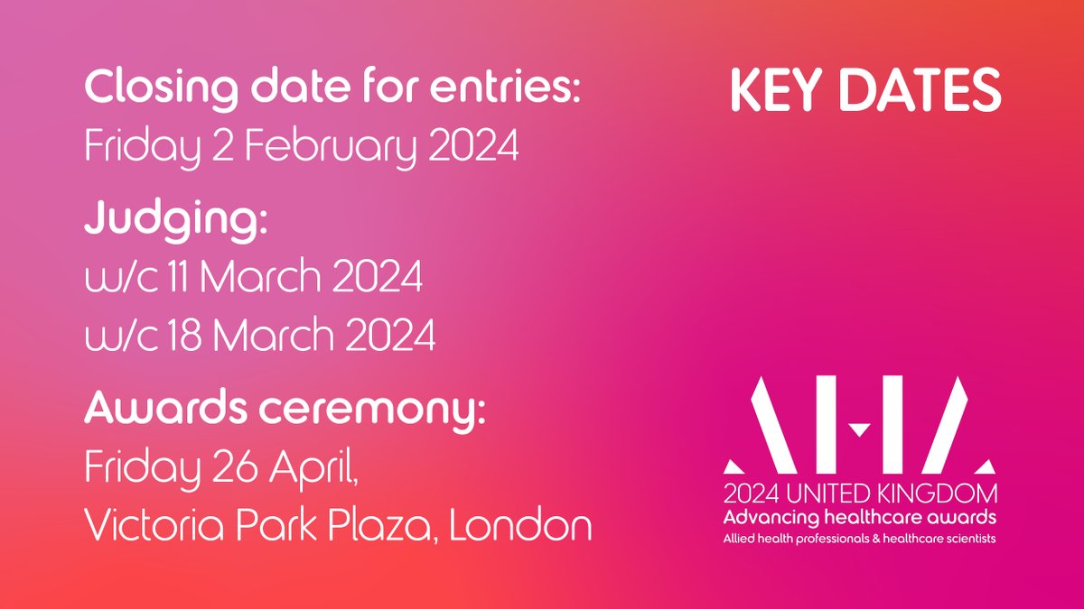 📢📢 ONE month left to enter the Advancing Healthcare Awards 2024 
Closing date is 2 February. Find out more here: ahawards.co.uk/uk/ #AHAwards
<a href="/IBMScience/">IBMS #AtTheHeartOfHealthcare</a> <a href="/ahcsuk/">Academy for Healthcare Science</a> <a href="/WGHealthandCare/">Welsh Government Health and Social Care</a>
<a href="/healthdpt/">Department of Health</a> <a href="/NHSEngland/">NHS England</a> <a href="/ipemnews/">Institute of Physics and Engineering in Medicine</a>
<a href="/BAPO2/">BAPO</a> <a href="/CSOSue/">Professor Dame Sue Hill</a>