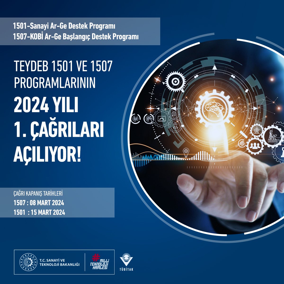 💼 KOBİ ölçeğindeki kuruluşların proje bazlı araştırma-geliştirme faaliyetlerinin desteklenmesi amacıyla;

1501-Sanayi Ar-Ge Destek Programı ve 1507-KOBİ Ar-Ge Başlangıç Destek Programı 2024 Yılı 1. Dönem Çağrıları açılıyor! 📢

1507 Kapanış Tarihi:
🗓️ 8 Mart 2024

1501 Kapanış