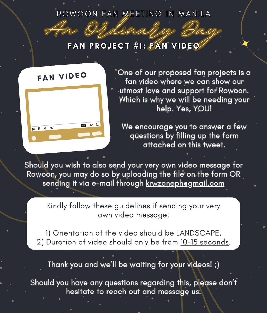 krwzoneph's tweet photo. #AnOrdinaryDayinMNL
— Project #1: FAN VIDEO 🎥
Help us create a video where we can show our love for Rowoon by filling up the form below or by sending your very own video messages!
➡️ https://t.co/N3RUZ8fGSC
See more details below 👇🏼 https://t.co/lQw4AIyQw6