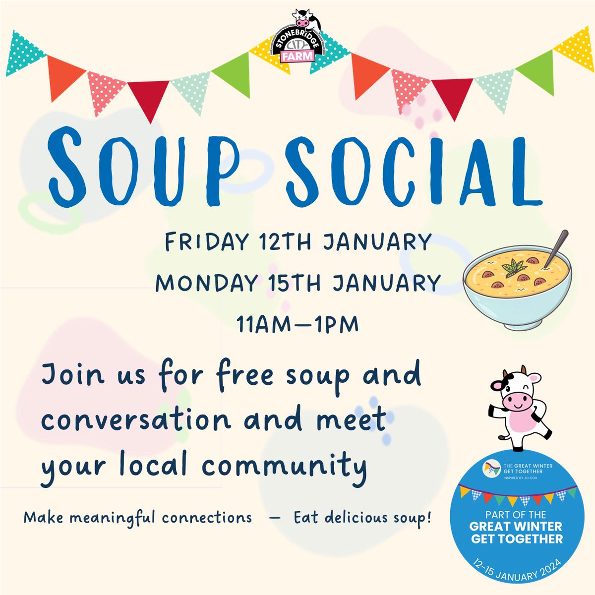 Come to our #GreatWinterGetTogether event this January. Started by the @JoCoxFoundation to help tackle loneliness. We will be giving our free soup and encouraging people to get to know their local community #MoreInCommon @great_together #Nottingham