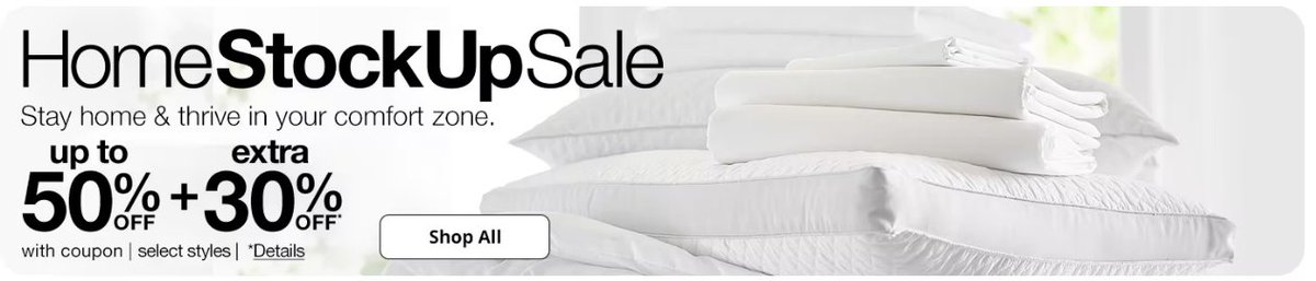 Up to 50% Off select Home styles + Extra 30% Off @JCPenney Save now using #discountcode couponfacet.com/coupons/jcpenn…