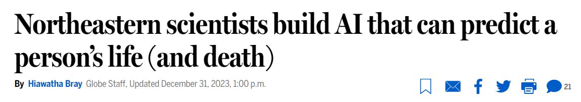 "...even when Life2vec didn’t take medical records into account, it was still fairly accurate in predicting mortality"

This highlights:

1) #AI power to create "inferred medical record" 

2) importance of #SDOH on outcomes

bostonglobe.com/2023/12/31/bus…