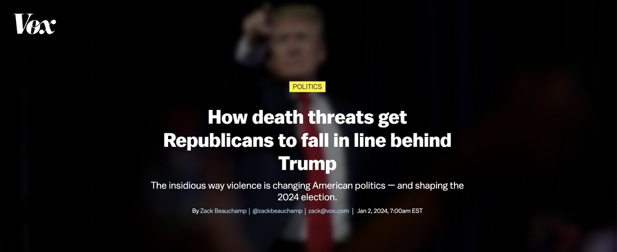 Most Americans do not understand how the rising threat of actual violence is changing the way our elected officials behave vox.com/23899688/2024-…