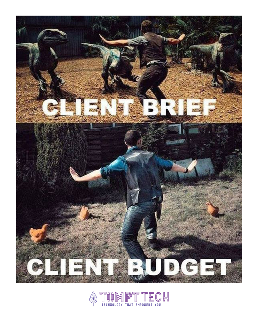 The eternal dance of client budget and brief – where creativity meets constraints. 💼💬 Navigating the fine line with humor and flair! 
#CreativeChallenges #BudgetVsBrief #AgencyHumor