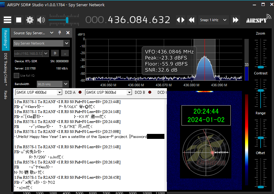 Ja3Tdw's tweet photo. MONITOR-4(RS57S) 11:19UTC pass over Japan. Very strong signal due to the high elevation pass. Received the password for the Space-P project. #MONITOR4 #RS57S https://t.co/PcpZ4ovVLU