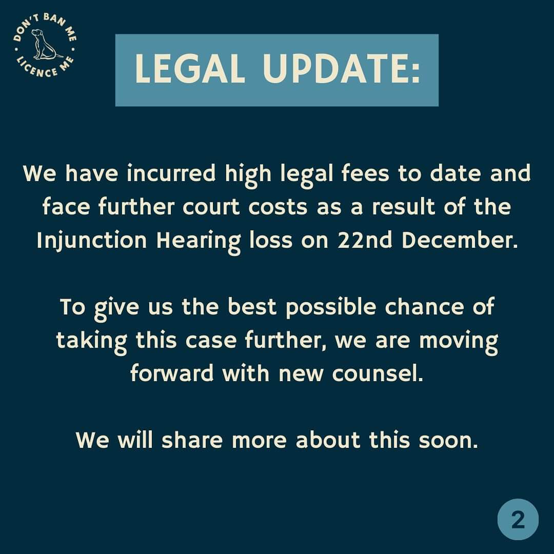 A further legal update and please understand that we will provide more information on new counsel when we can. We will always make decisions that we feel are in the best interest of the dogs - that is our first and foremost priority. #XLBullyBan #XLBullies