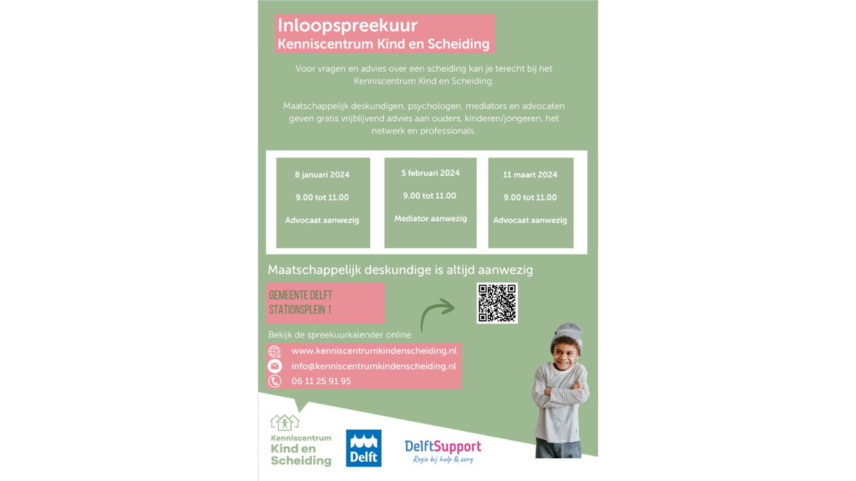 Ook in 2024 organiseren we elke maand samen met het Kenniscentrum Kind en scheiding een inloopspreekuur over scheiding. Als ouder kun je op het Stadskantoor terecht met al je vragen over scheiden. Ook krijg je gratis advies van een psycholoog, mediator of advocaat. #scheiding