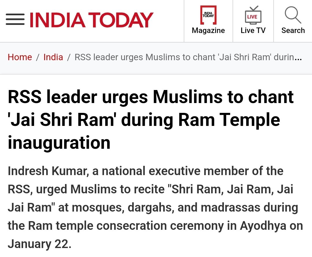 Why the hell Sanghi Indresh Kumar asking Muslims to chant Hindu slogan? 

They are trying to impose their religion on Muslims to fulfill the dream of Golwalkar.