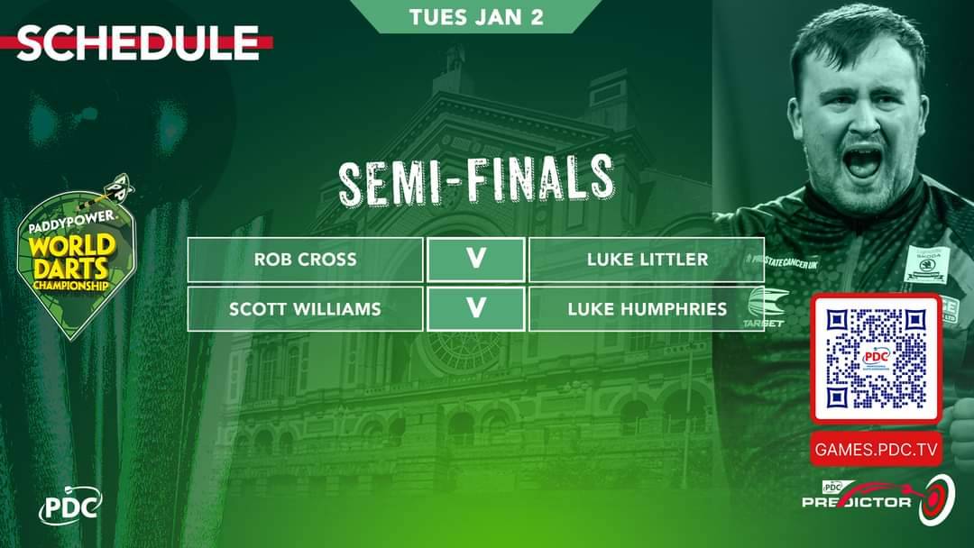 Then there were 4.  Can Luke Littler make the final?  Watch it live here 🎯
#pdcdarts #lived arts #sportsbar #digbeth