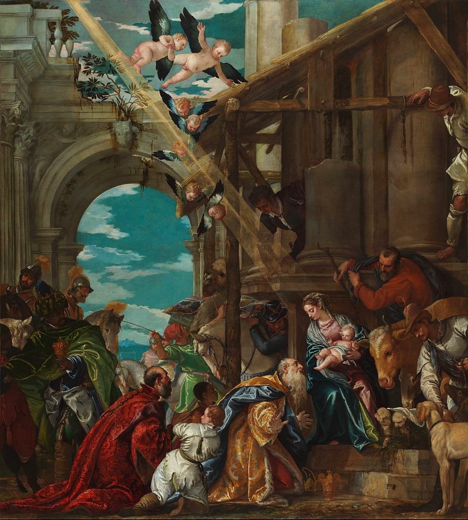 teatrolafenice's tweet photo. La Bellezza non ha confini: guardimola in Paolo Veronesee nella sua "Adorazione dei magi" (1573), conservata alla Chiesa della Santa Corona di Vicenza  

#6gennaio https://t.co/UVW6b5Qi28