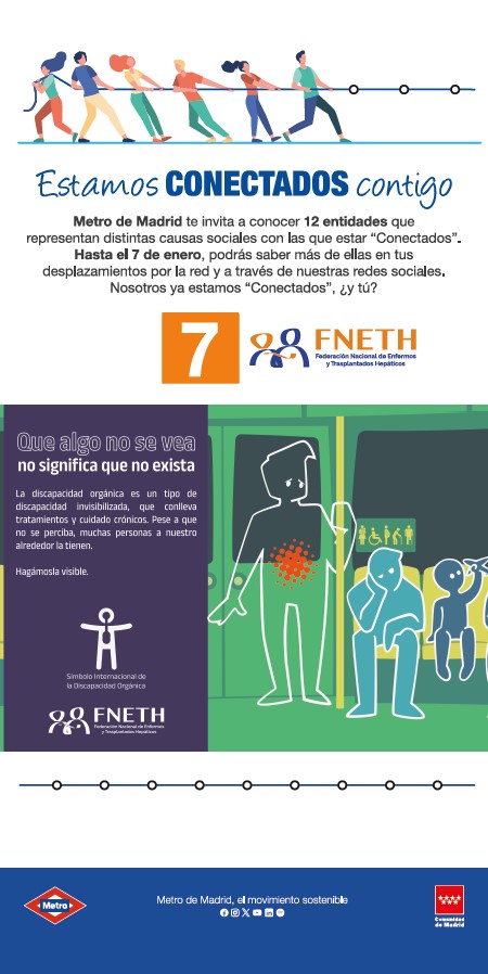 metro_madrid's tweet photo. ❤️ La campaña #ConectadosContigo nos ha acercado esta Navidad a la labor de @fneth_org para sensibilizar sobre las enfermedades del hígado, los trasplantes y la discapacidad orgánica.
Conoce su trabajo aquí 👉 https://t.co/TvCtDKlDuo
#LineaSocial https://t.co/Kl5o2k6glb