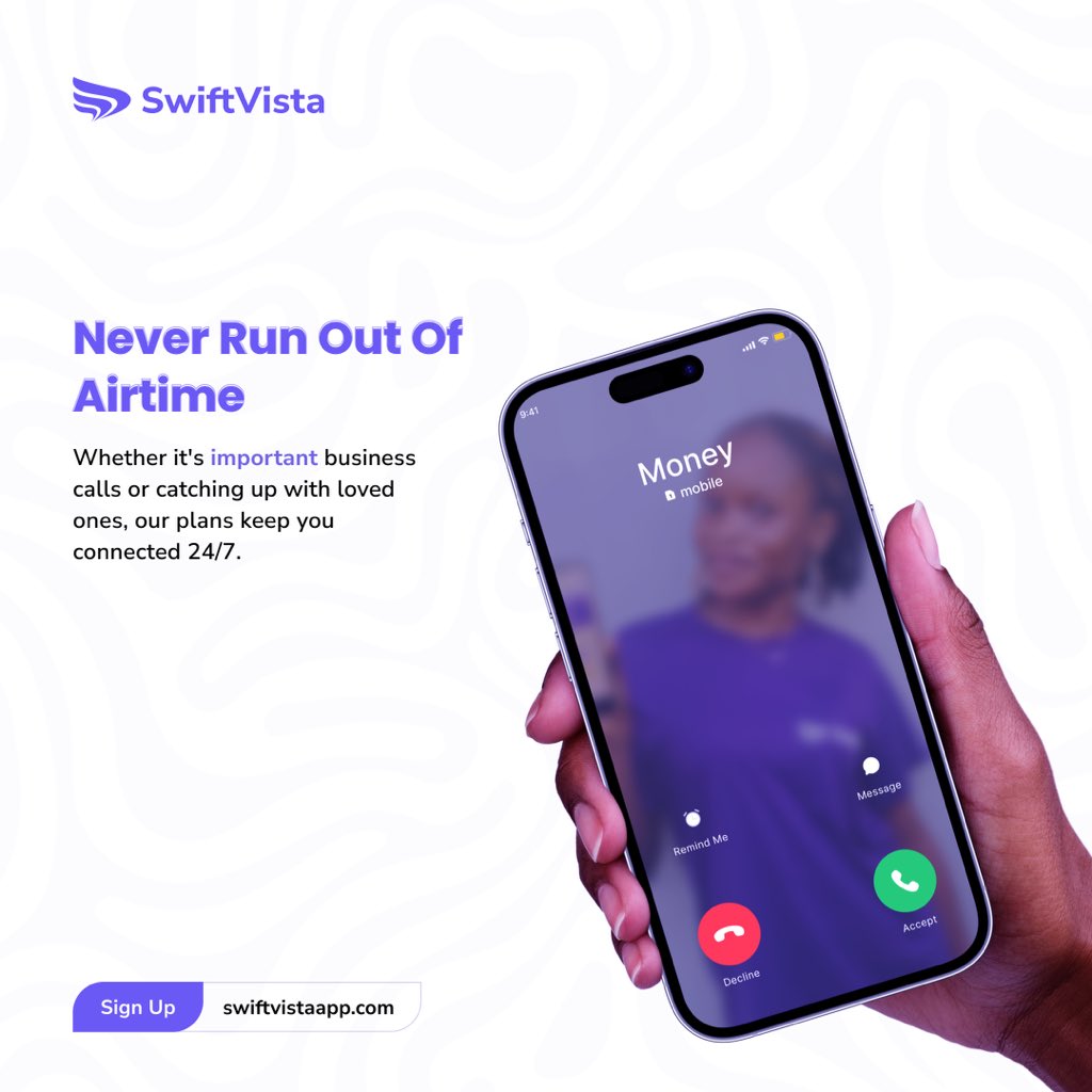 swiftvistaNG's tweet image. Keep talking non-stop! Recharge your phone easily with the Swift Vista app. No more running out of airtime headaches! 📱✨ #SwiftVista #EasyTopUp