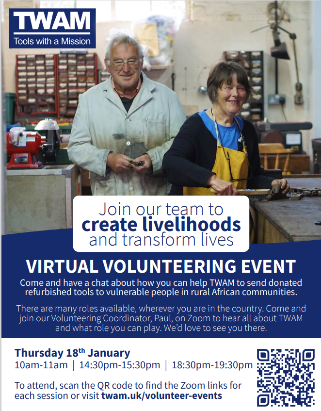 Tools with a Mission have a Virtual Volunteering Fair - here is the poster.
Here are their usual contact details: twam.uk 01473210220 post@twam.uk