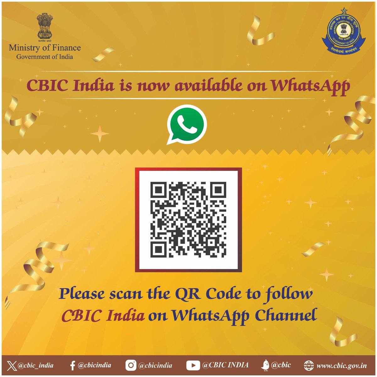 cbic_india's tweet image. Continuing its Trade Facilitation measures, Central Board of Indirect Taxes And Customs (CBIC) has launched a whatsapp channel for the benefit of stakeholders to disseminate information. This is an unique initiative aimed at ensuring #EODB. 

Join now 👉 whatsapp.com/channel/0029Va…
