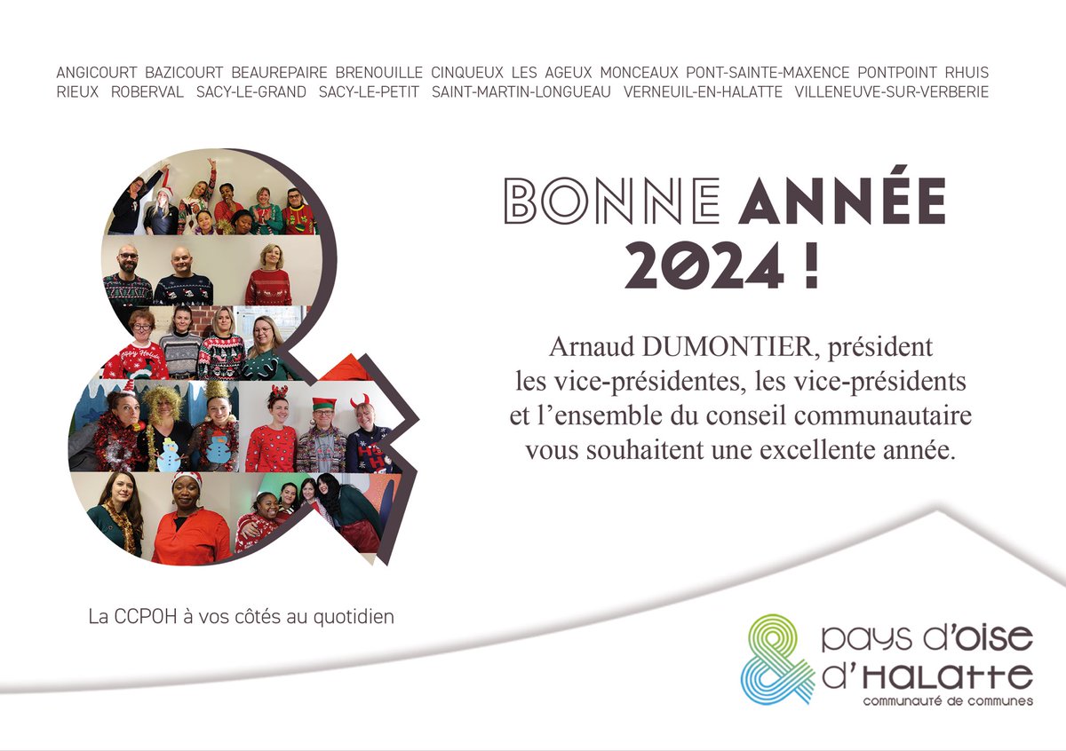 La communauté de communes des Pays d’Oise &amp; d’Halatte souhaite ses meilleurs vœux pour l’année 2024 ! 
Puissions nous continuer à grandir ensemble, à partager nos réussites et construire un avenir commun prometteur 🍀
#ccpoh #ccpohetvous #servicepublic #HappyNewYear2024