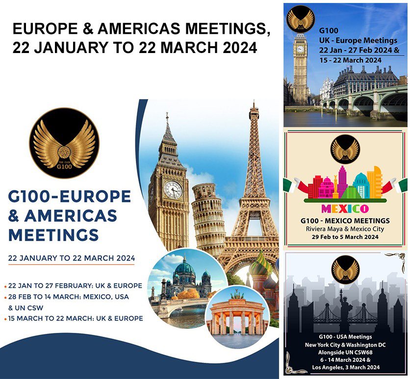 We are pleased to share the upcoming meetings from Jan - March 2024. We are travelling across UK, Europe, Mexico and USA, including at the UN CSW 68. Join us ! @G100wefleaders