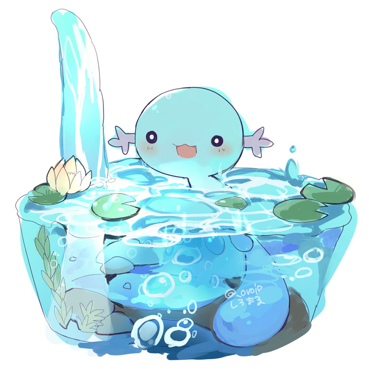 pokemon (creature) no humans lily pad water open mouth smile solo  illustration images