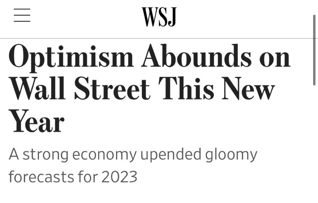 Optimism as we kick off ‘24: “Wall Street is feeling sunny about the stock market as the calendar flips to 2024.” “Most investors are expecting the good times to continue.”
