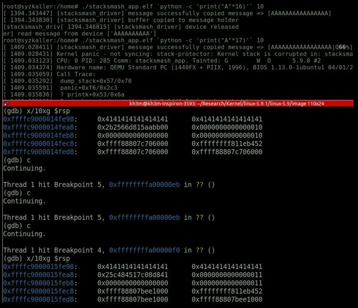 0xor0ne's tweet photo. Excellent introduction to Linux kernel exploitation by @k3170Makan 
 
Debugging with QEMU: https://t.co/MFkoXhjCXP
Stack Overflows: https://t.co/E6meVjl5ub
RIP control: https://t.co/mIdgQs4F0f

#cybersecurity #Linux https://t.co/cHg2xiFGFg