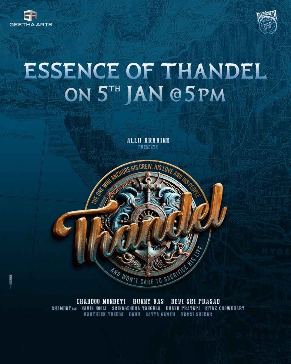 TrendsChaitu's tweet photo. There is a riveting story from the captivating world of the coast, waiting to be told 🌊

#EssenceofThandel out on January 5th at 5:00 PM ❤️‍🔥

#Thandel #Dhullakotteyala 🔥
Yuvasamrat @chay_akkineni @Sai_Pallavi92 @chandoomondeti @GeethaArts @ThisIsDSP #AlluAravind #BunnyVas @_riyazchowdary @Shamdatdop @NavinNooli @KarthikTheeda @bhanu_pratapa @viswanathart @ThandelTheMovie