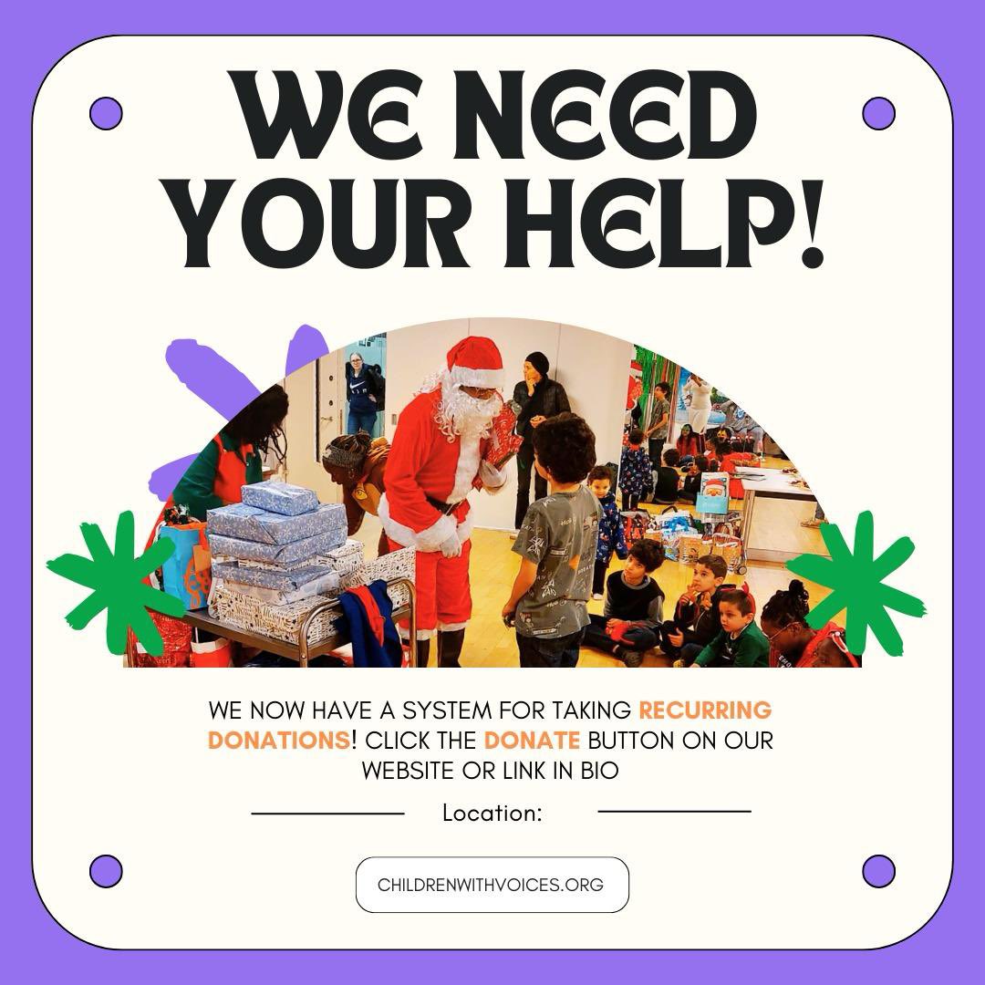 Happy new year everyone! We are happy to announce we now have a system for taking recurring donations! Recurring donations help up cover our core costs each month! Just click the DONATE button on our website childrenwithvoices.org or follow this link: checkout.justgiving.com/59aqxhw3at