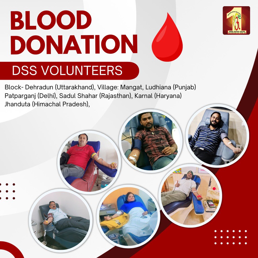 DSSNewsUpdates's tweet photo. Uniting with a mission of humanity, #DeraSachaSauda volunteers are giving the gift of life. Their blood🩸donation embodies a profound love for humanity, reaching out to the needy in their moment of need. #Lifesavers #BloodDonation https://t.co/jQ6aPkyQd0