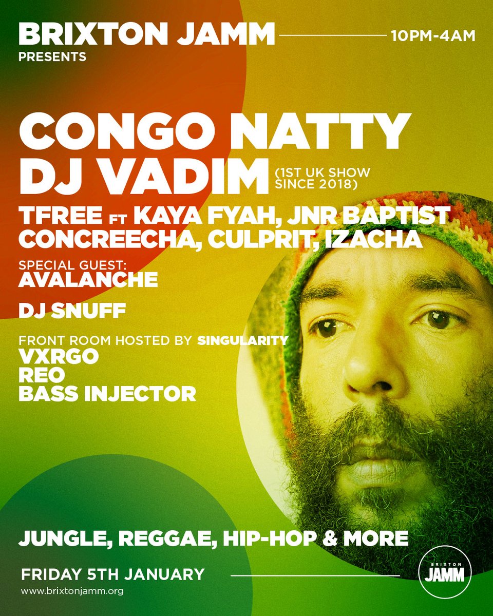 THIS FRIDAY.. kicking off the year with CONGO NATTY + DJ VADIM + DJ SNUFF &amp; family at Brixton Jamm.. 10pm-4am ra.co/events/1798362