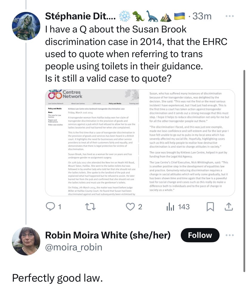 There is however an interesting exchange here when Stéphanie asks about a first instance decision that was uncontested by the respondent, set no precedent, and made no findings of law. A good, honest barrister would set Stéphanie right. Robin claims the case is good law.