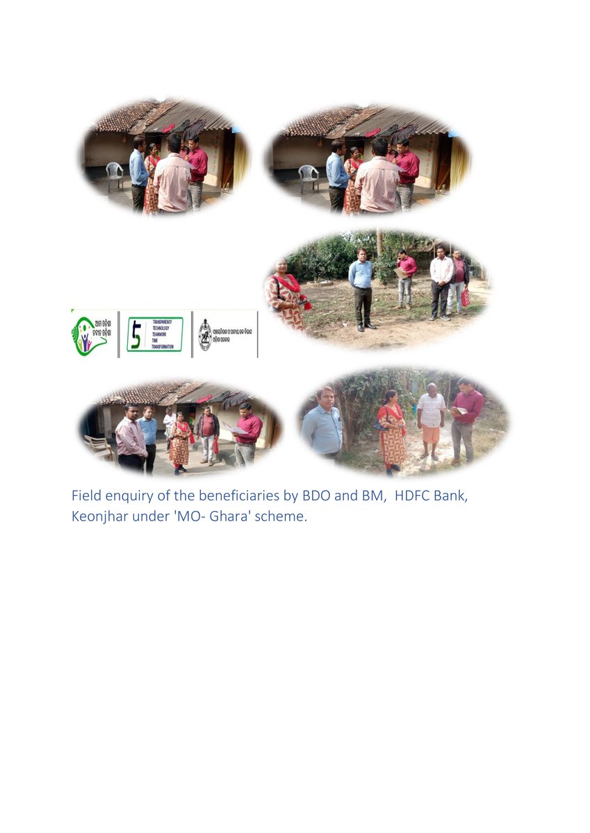 Field enquiry of the beneficiaries by BDO and BM,  HDFC Bank, Keonjhar under 'MO- Ghara' scheme.