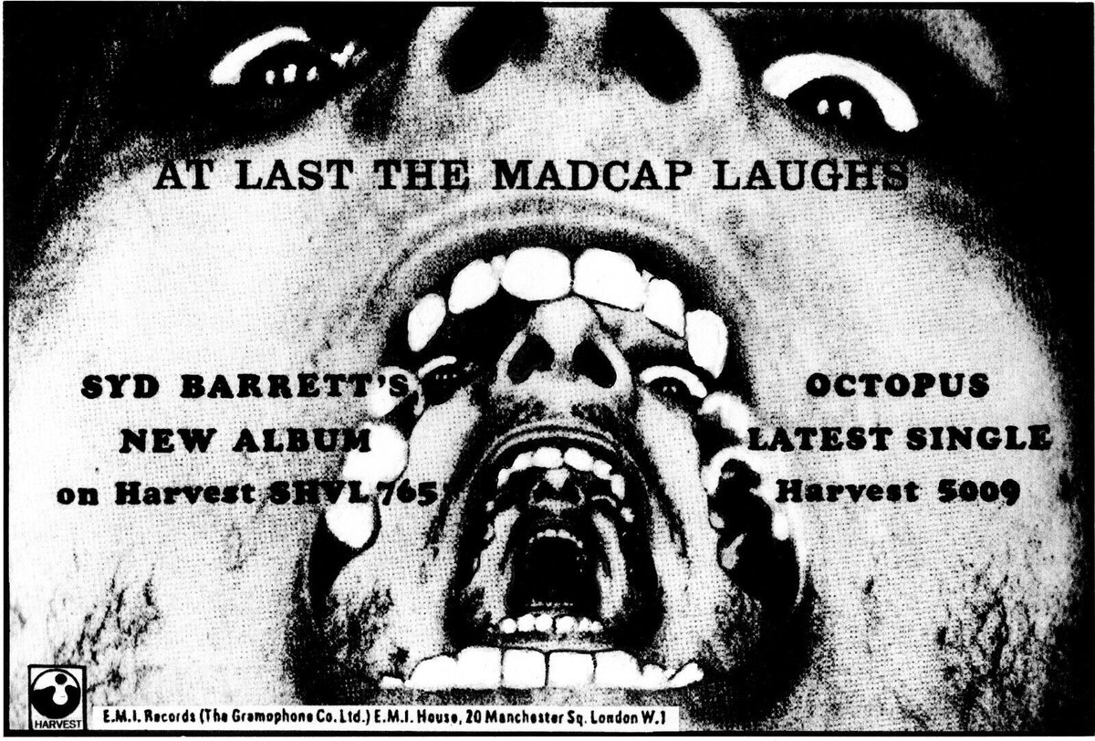 The slightly alarming advert for Syd Barrett's first solo album, The Madcap Laughs, released on this day in 1970: