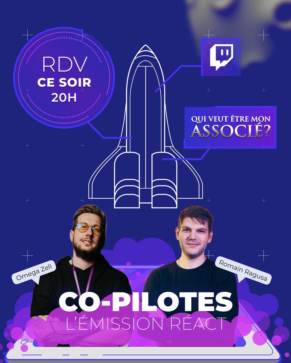 Vos commandants de bord, <a href="/ISaguraI/">Sagura # EVO France #VersusForLife</a> et <a href="/JulienZell/">Zell</a> vous invitent à embarquer à 20h sur Twitch pour CO-PILOTES, la nouvelle émission entrepreneuriale en React de "Qui veut être mon associé ?" ! 🚀👨‍🚀

Et bonne année 👀

📺 Ce soir, dès 20h
🎫 twitch.tv/launchr_tv