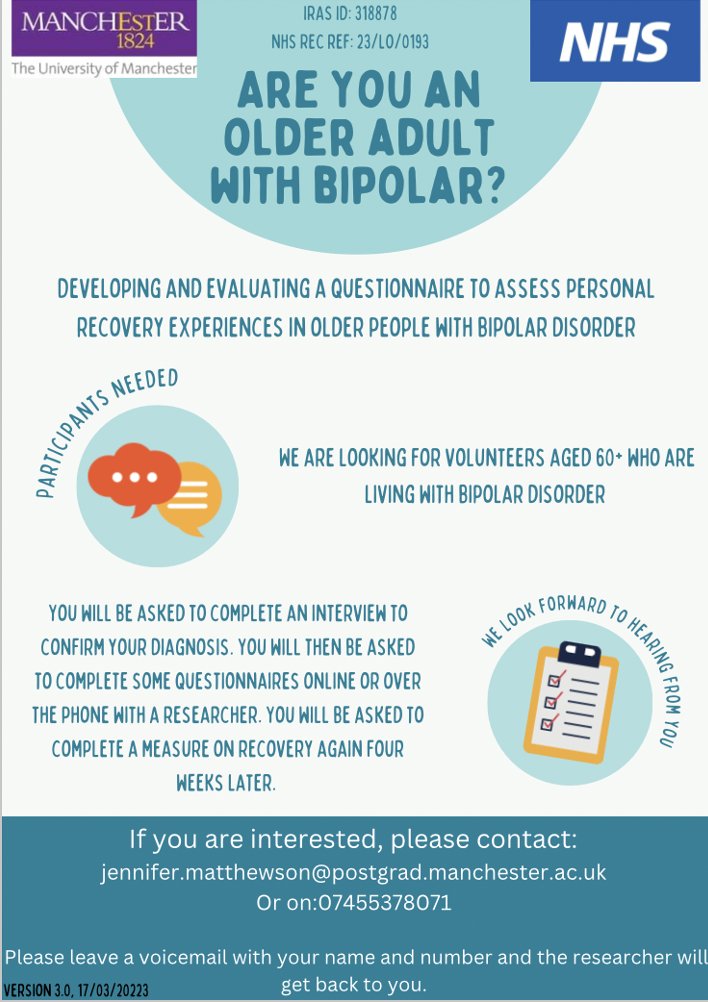 Happy New Year❄️ We are still recruiting for the study below. Spaces are filling up but we still have some left! We are looking for people aged 60+ with experience of bipolar who are in the UK. Please let me know if you are interested! #bipolar #bipolarclub #MentalHealth