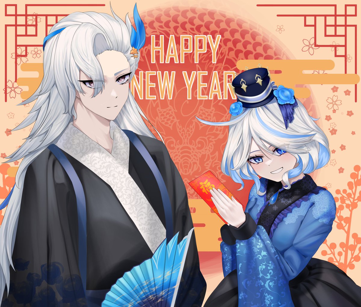 FummerSlower's tweet photo. 謹賀新年 With GenshinImpact
#原神 #Genshin #genshinimpactart 
#フリーナ #ヌヴィレット #ヌヴィフリ https://t.co/3yJvZSVA0o