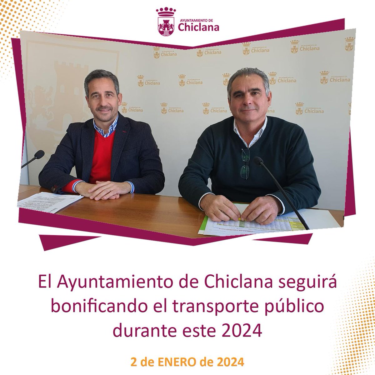 ayto_chiclana's tweet photo. ✅El Ayuntamiento de Chiclana seguirá bonificando el transporte público durante este 2024
@josevera_jv 

📌 Toda la información aquí ⬇️
https://t.co/7omSCmfSnm https://t.co/nbtl9tyad6